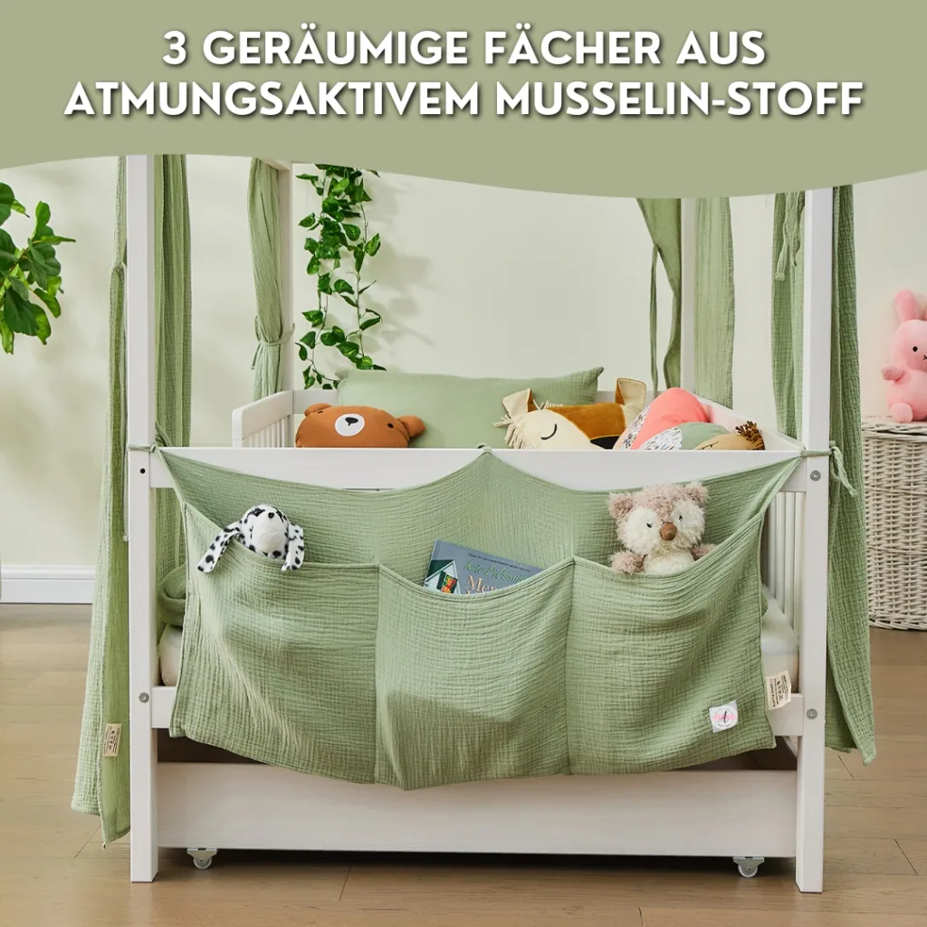 Alavya Home Babybett Betttasche Musselin Bio-Baumwolle - Khaki