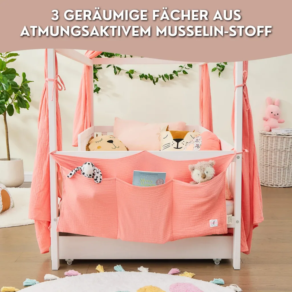 Alavya Home Babybett Betttasche Musselin Bio-Baumwolle - Rosa
