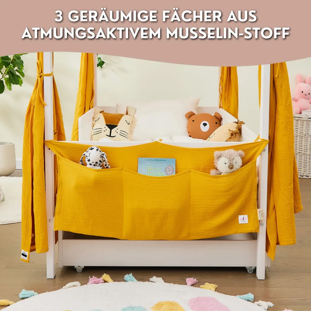 Alavya Home Babybett Betttasche Musselin Bio-Baumwolle - Senfgelb