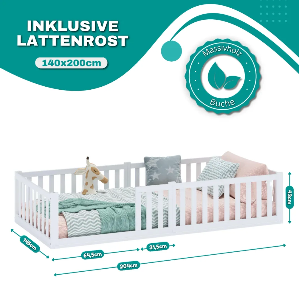 Alavya Home Bodenbett TITAN aus Buche Weiß 140 x 200 cm - FSC 100%