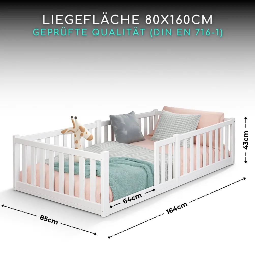Alavya Home Bodenbett TITAN aus Buche Weiß 80 x 160 cm - FSC 100%