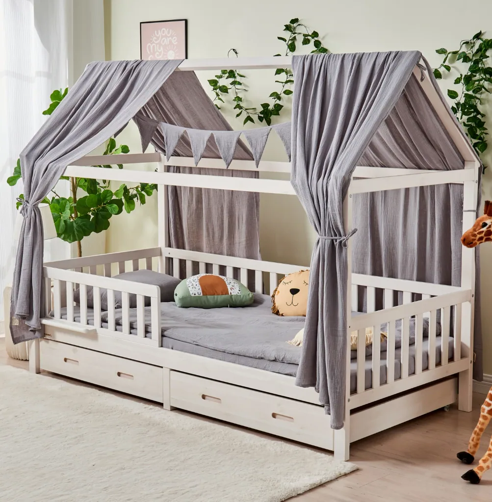 Alavya Home Dekoset aus 100% Bio-Musselin Baumwolle | 125x350cm Grau