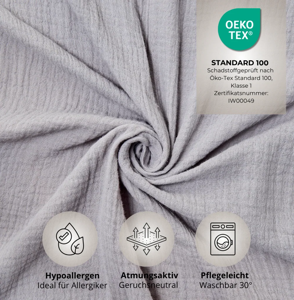 Alavya Home Dekoset aus 100% Bio-Musselin Baumwolle | 125x350cm Grau
