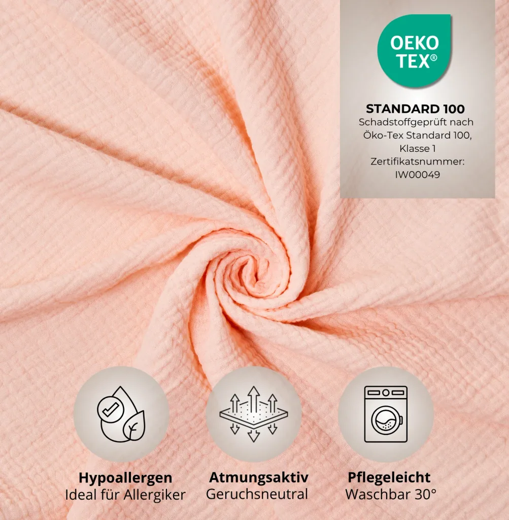Alavya Home Dekoset aus 100% Bio-Musselin Baumwolle | 125x350cm Hellrosa