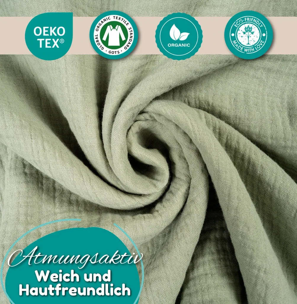 Alavya Home Dekoset aus 100% Bio-Musselin Baumwolle | GOTS zertifiziert | 125x350cm Khaki