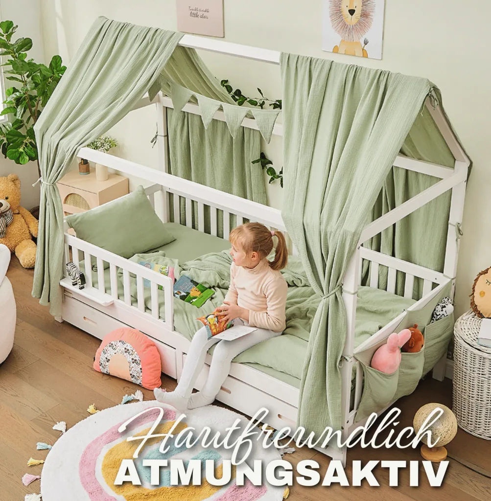 Alavya Home Dekoset aus 100% Bio-Musselin Baumwolle | GOTS zertifiziert | 125x350cm Khaki