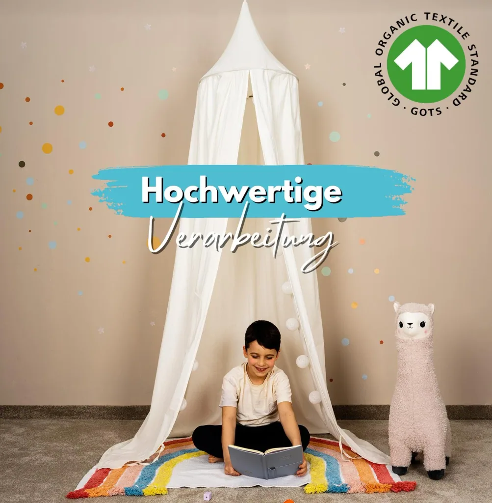 Alavya Home Baldachin Betthimmel 250x50 cm Bio-Musselin Baumwolle - Creme