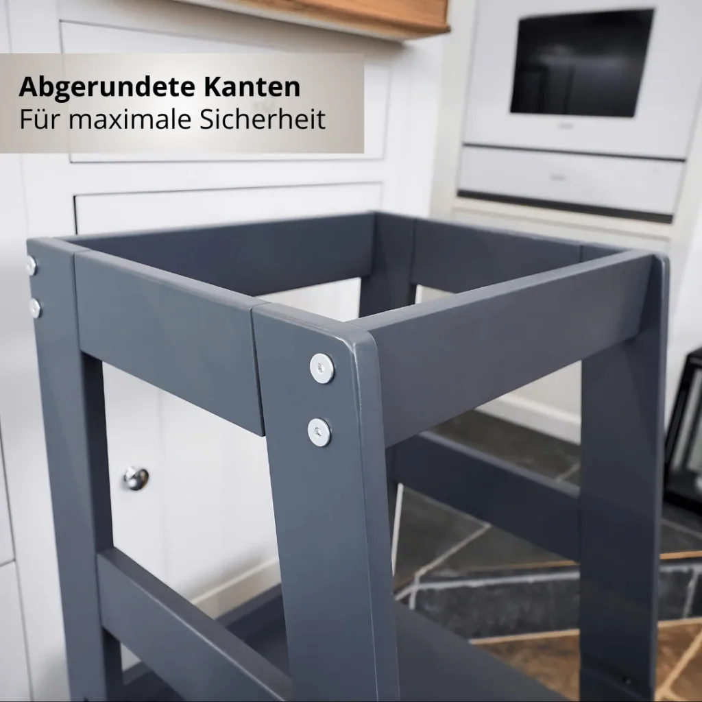 Alavya Home Lernturm Neo - Stehhilfe für Kinder | Stylisch Hocker, Kippschutz aus Buchenholz Höhenverstellbar | Montessori Küchenhelfer | Learning Tower | ab 1 Jahr bis 70 Kilo belastbar | Little Helper | Farbe: Anthrazit