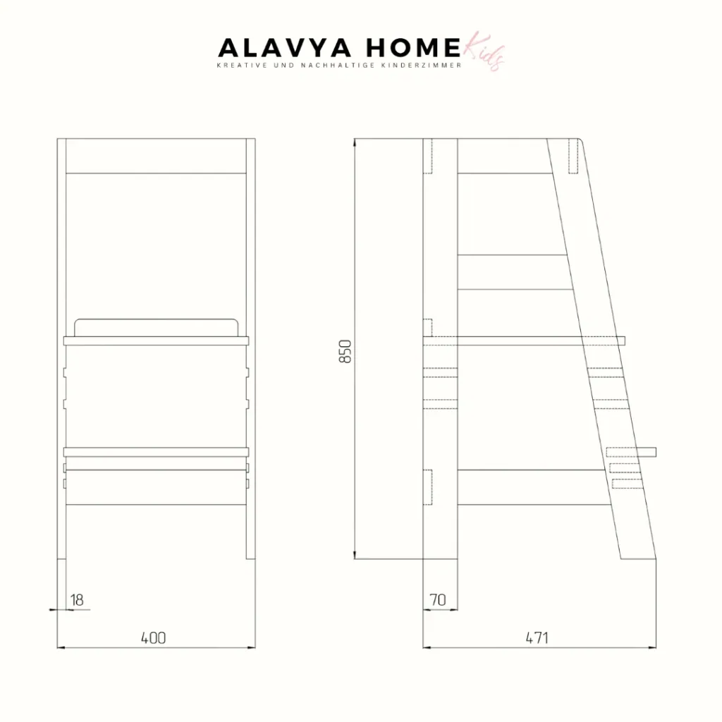 Alavya Home Lernturm Neo - Stehhilfe für Kinder | Stylisch Hocker, Kippschutz aus Buchenholz Höhenverstellbar | Montessori Küchenhelfer | Learning Tower | ab 1 Jahr bis 70 Kilo belastbar | Little Helper | Farbe: Anthrazit