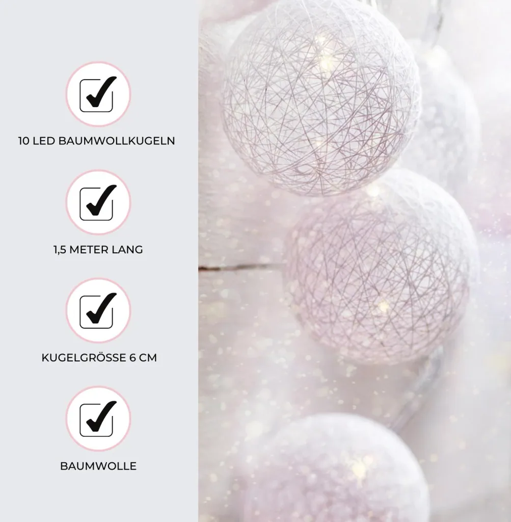 Alavya Home Lichterkette Cotton Ball 10er