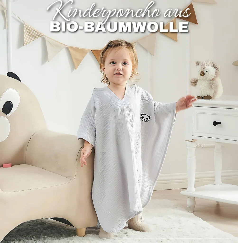 Alavya Home Bademantel Kinder mit Kapuze 60x60 cm Musselin Bio-Baumwolle - Grau