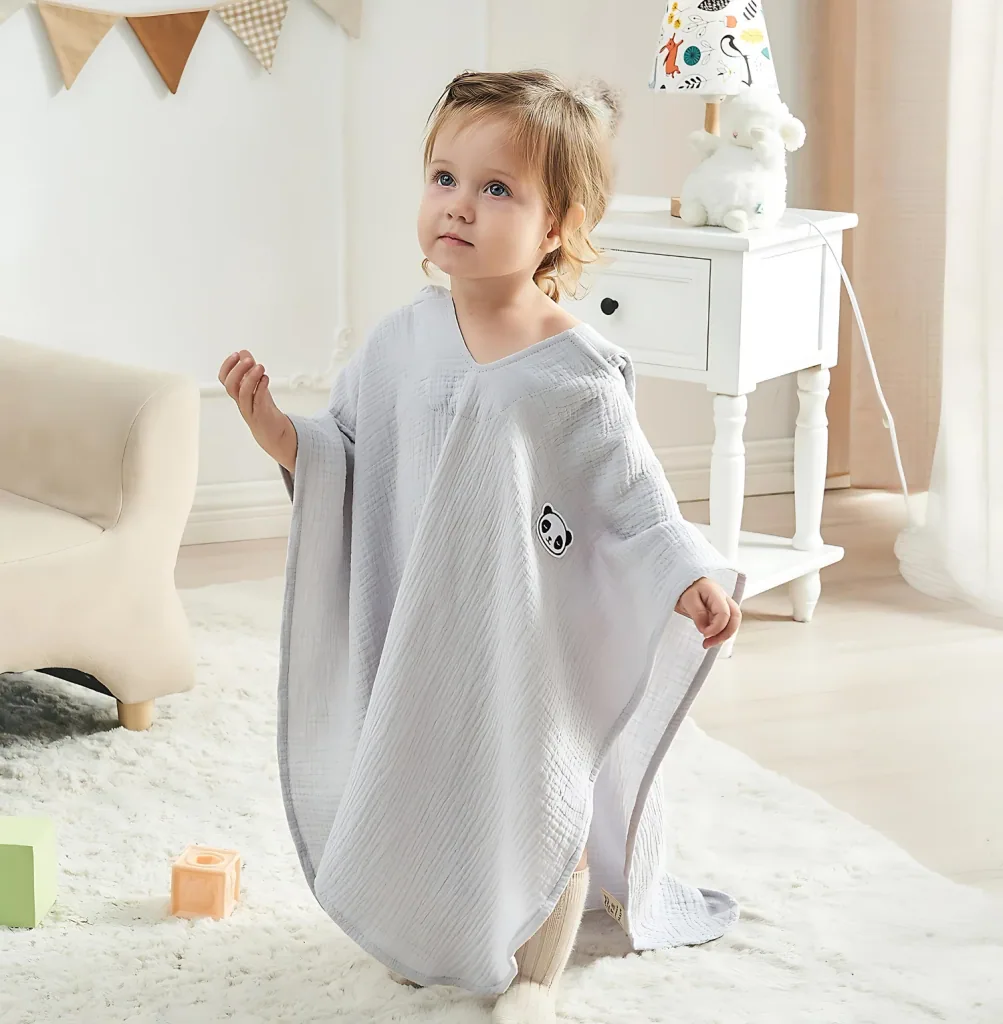 Alavya Home Bademantel Kinder mit Kapuze 60x60 cm Musselin Bio-Baumwolle - Grau