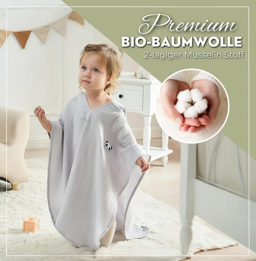 Alavya Home Bademantel Kinder mit Kapuze 60x60 cm Musselin Bio-Baumwolle - Grau