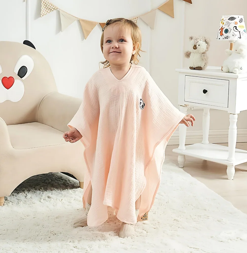 Alavya Home Bademantel Kinder mit Kapuze 60x60 cm Musselin Bio-Baumwolle - Rosa
