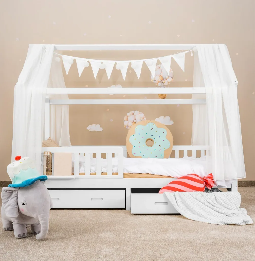 Alavya Home Schubkasten Set, 2 St.I 2er-Set Schublade aus massiver Kiefernholz I auf Rollen für Hausbett Kinderbett