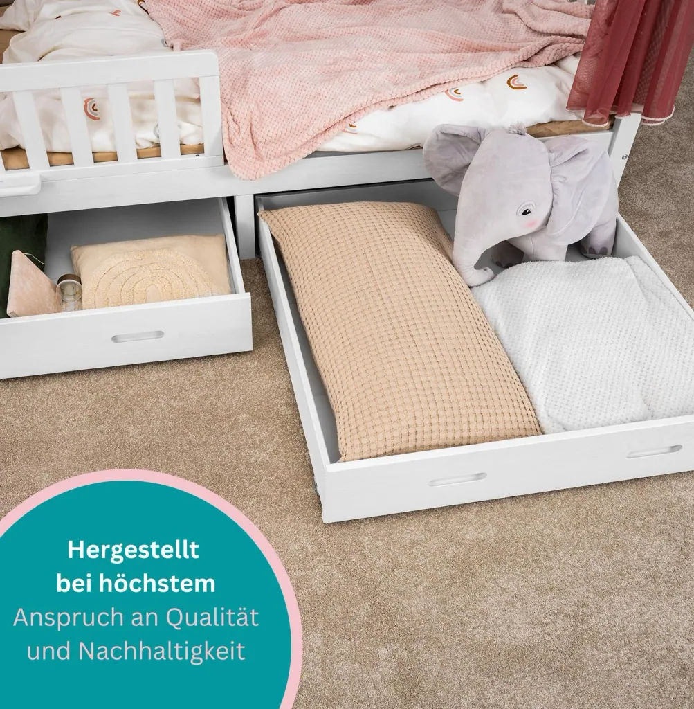 Alavya Home Schubkasten Set, 2 St.I 2er-Set Schublade aus massiver Kiefernholz I auf Rollen für Hausbett Kinderbett