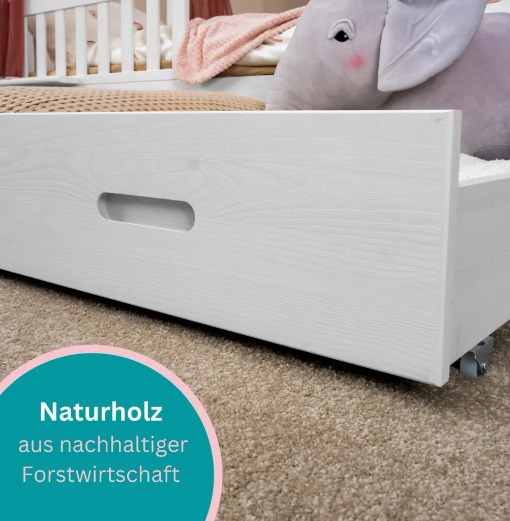Alavya Home Schubkasten Set, 2 St.I 2er-Set Schublade aus massiver Kiefernholz I auf Rollen für Hausbett Kinderbett