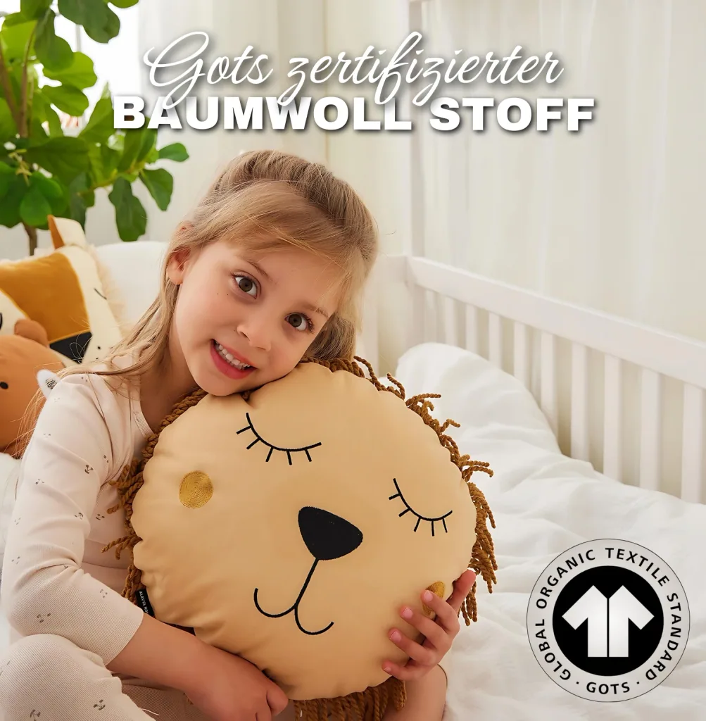 Alavya Home Löwen-Dekokissen Snooki fürs Kinderzimmer, 100% Bio-Baumwolle, OEKO-TEX & GOTS