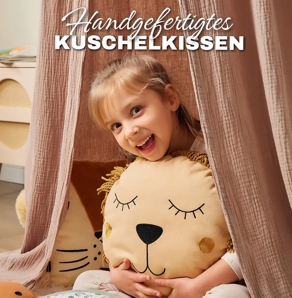 Alavya Home Löwen-Dekokissen Snooki fürs Kinderzimmer, 100% Bio-Baumwolle, OEKO-TEX & GOTS