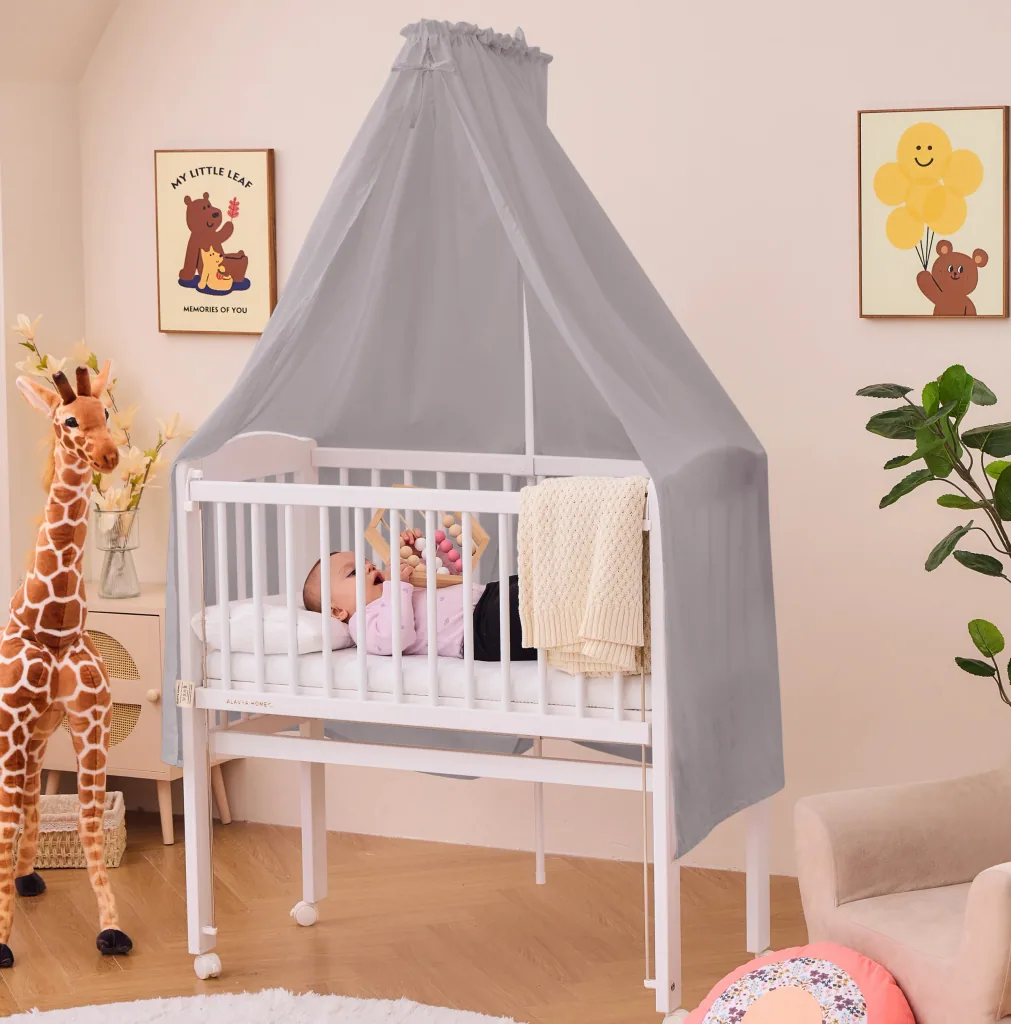 Alavya Home Babybett Betthimmel mit Himmelstange 150x240 cm Bio-Baumwolle - Grau