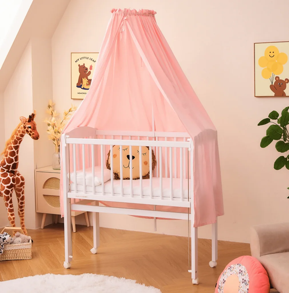 Alavya Home Babybett Betthimmel mit Himmelstange 150x240 cm Bio-Baumwolle - Rosa