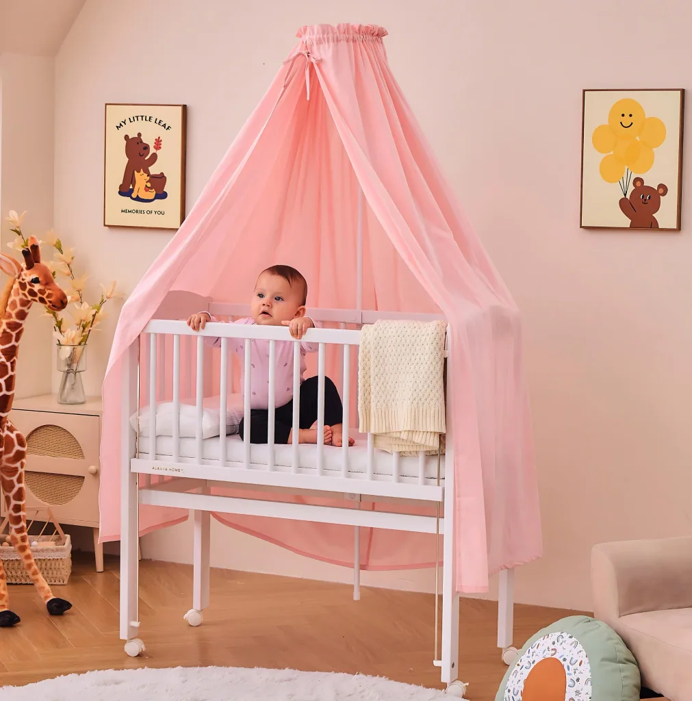 Alavya Home Babybett Betthimmel mit Himmelstange 150x240 cm Bio-Baumwolle - Rosa