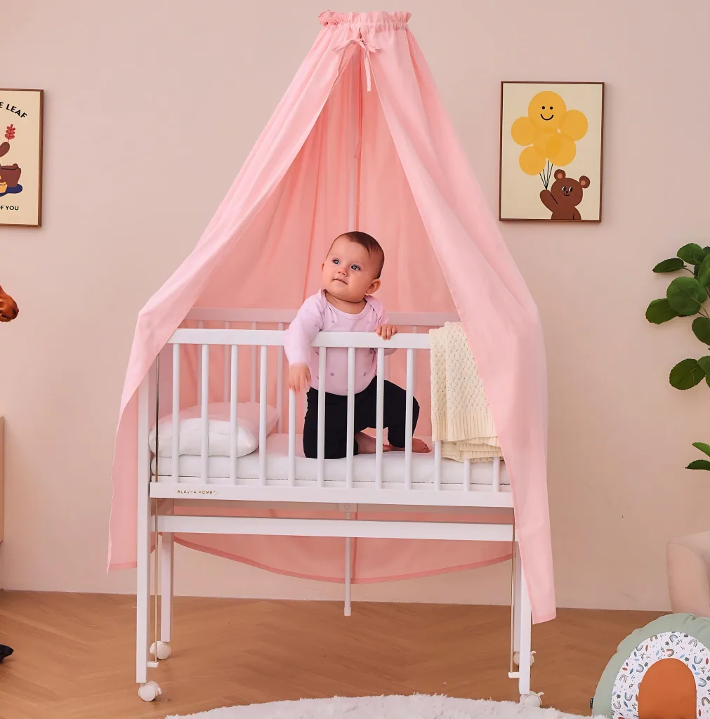 Alavya Home Babybett Betthimmel mit Himmelstange 150x240 cm Bio-Baumwolle - Rosa