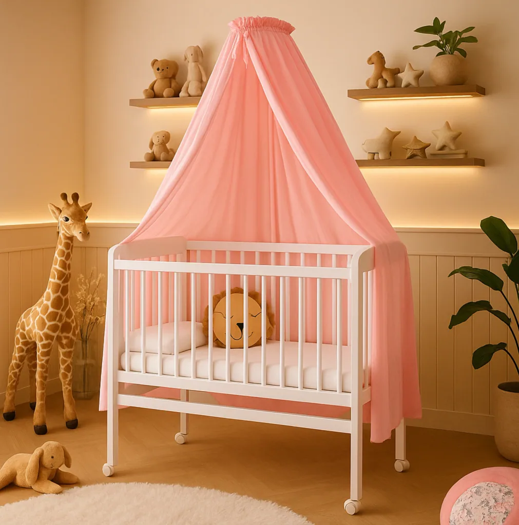 Alavya Home Babybett Betthimmel mit Himmelstange 150x240 cm Bio-Baumwolle - Rosa