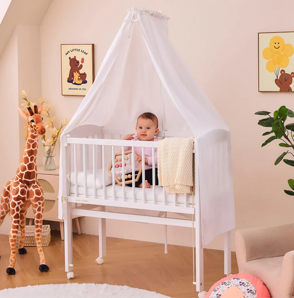 Alavya Home Babybett Betthimmel mit Himmelstange 150x240 cm Bio-Baumwolle - Weiß