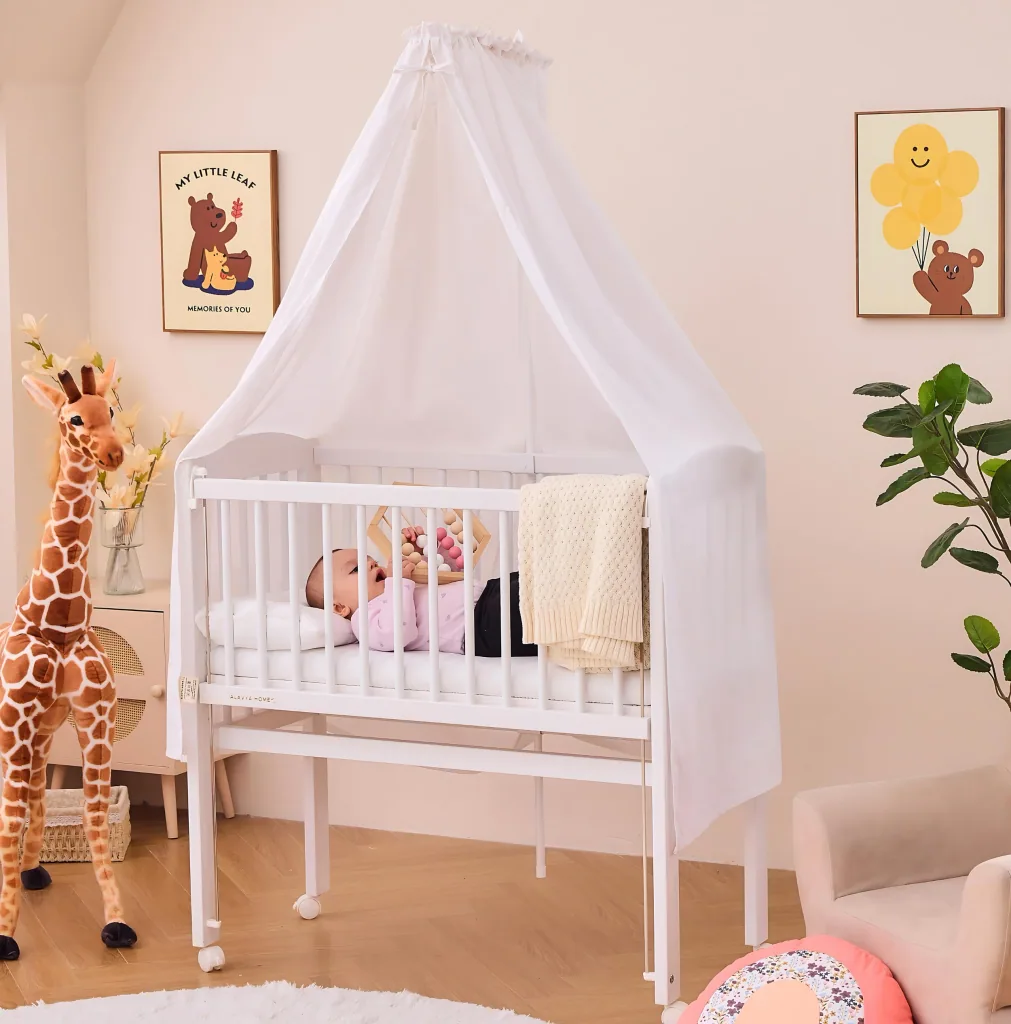 Alavya Home Babybett Betthimmel mit Himmelstange 150x240 cm Bio-Baumwolle - Weiß