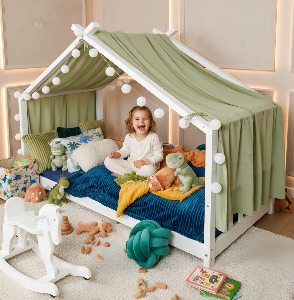 Alavya Home Betthimmel Moon mit LED 360 cm Musselin Bio-Baumwolle - Khaki