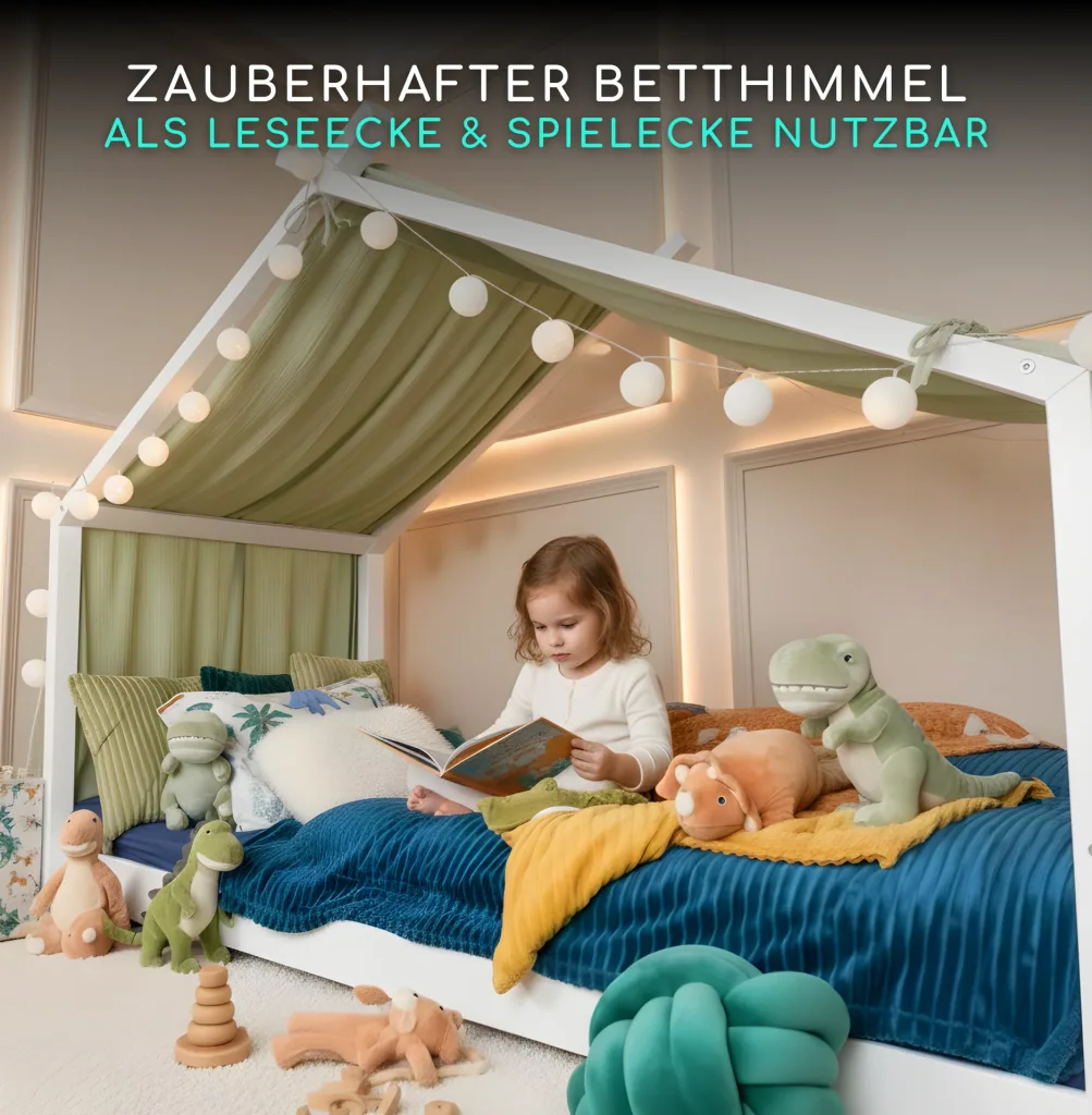 Alavya Home Betthimmel Moon mit LED 360 cm Musselin Bio-Baumwolle - Khaki