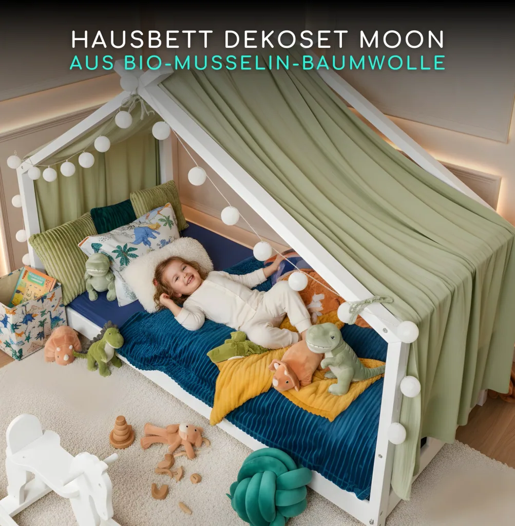 Alavya Home Betthimmel Moon mit LED 360 cm Musselin Bio-Baumwolle - Khaki