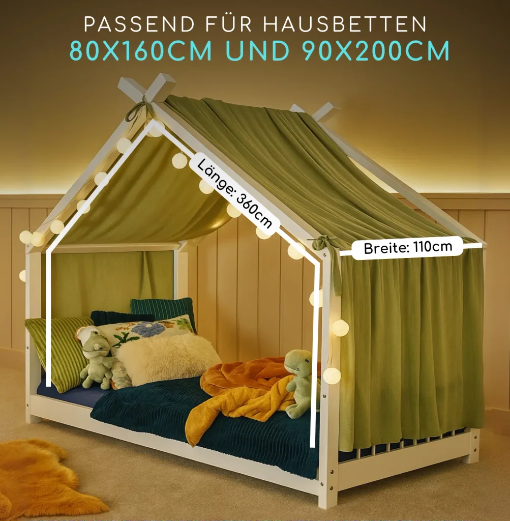 Alavya Home Betthimmel Moon mit LED 360 cm Musselin Bio-Baumwolle - Khaki
