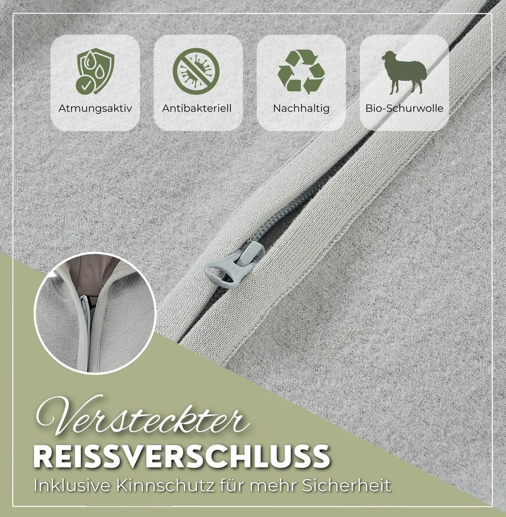 Alavya Home Walkoverall Bio-Schurwolle - Khaki und Grau - 2er Set 74/80