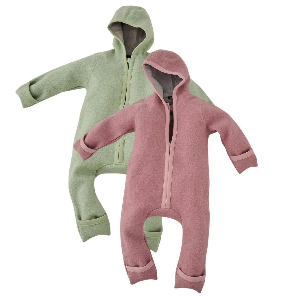 Alavya Home Walkoverall 98/104 Bio-Schurwolle - 2er-Set, Rosa + Khaki