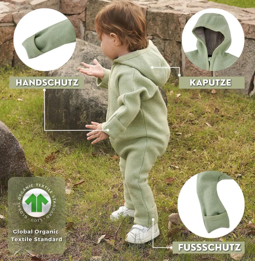 Alavya Home Walkoverall 98/104 Bio-Schurwolle - 2er-Set, Rosa + Khaki