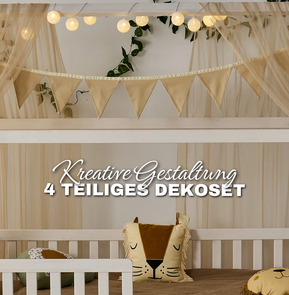 Alavya Home Hausbett CLOUD 90 x 200 cm Komplett-Set – Polyester Dekoset Beige + Schublade 90 x 200 cm + Kindermatratze COZY 90 x 200 cm (Kaltschaum)