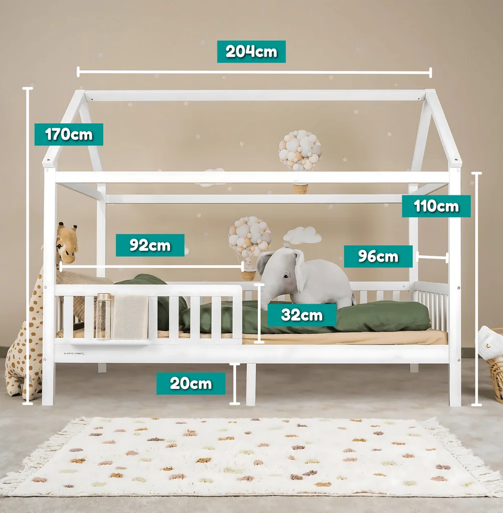 Alavya Home Hausbett CLOUD 90 x 200 cm Komplett-Set – Musselin Dekoset Rosa + Kindermatratze COZY 90 x 200 cm (Kaltschaum)