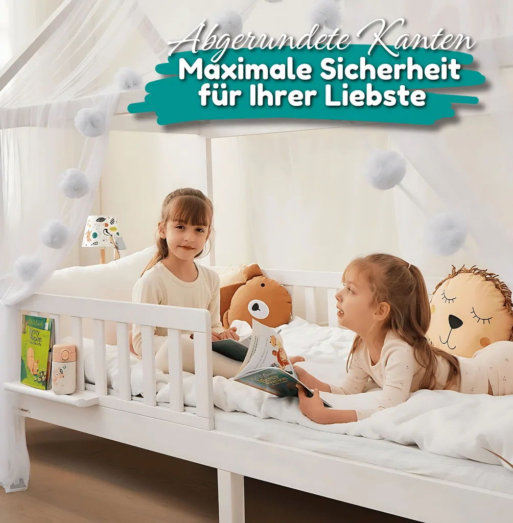 Alavya Home Hausbett CLOUD 90 x 200 cm Komplett-Set – Musselin Dekoset Rosa + Kindermatratze COZY 90 x 200 cm (Kaltschaum)