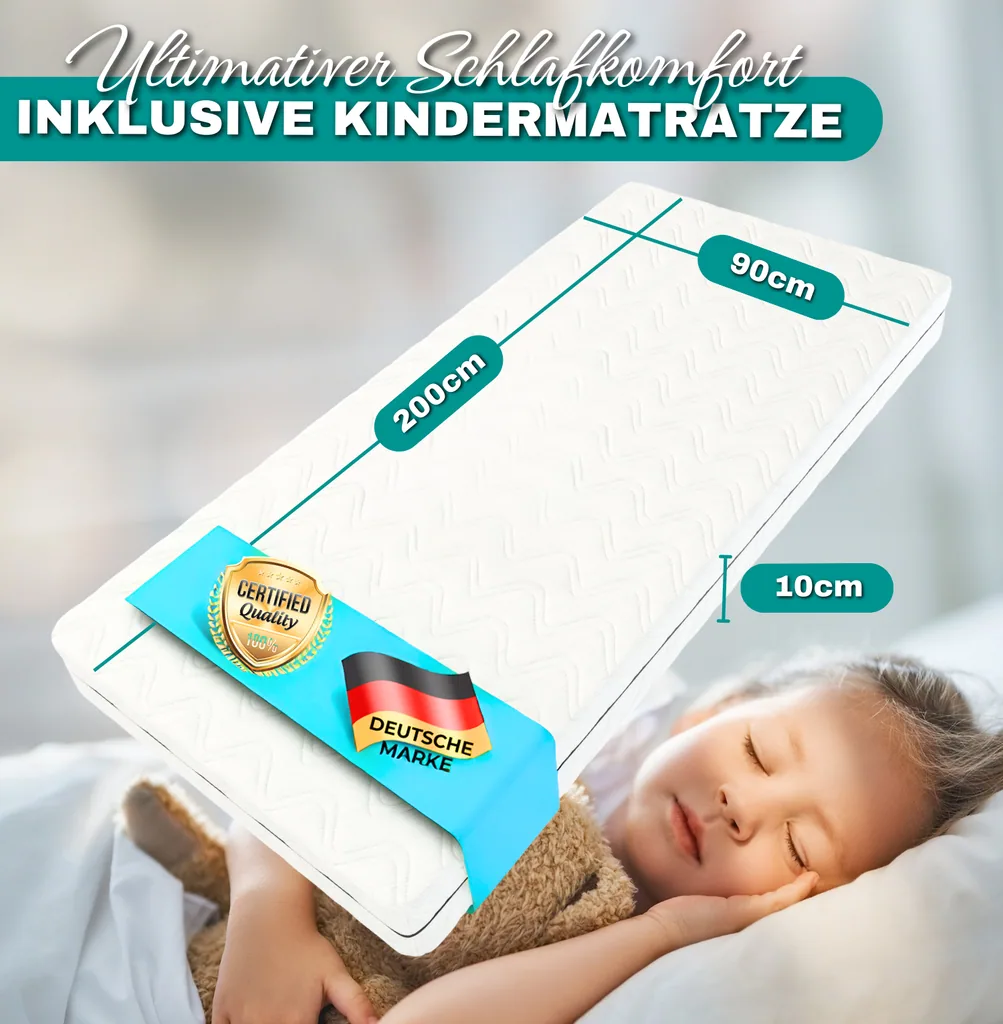 Alavya Home Bodenbett TITAN 90x200 Komplett-Set – Kindermatratze COZY 90 x 200 cm (Kaltschaum)