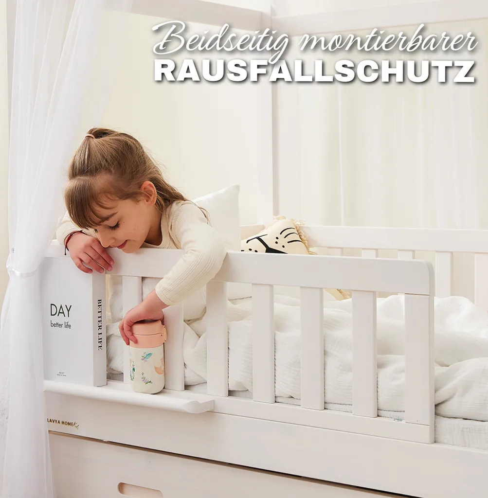 Alavya Home Hausbett CLOUD 90 x 200 cm Komplett-Set – Polyester Dekoset Weiß + Kindermatratze COZY 90 x 200 cm (Kaltschaum)