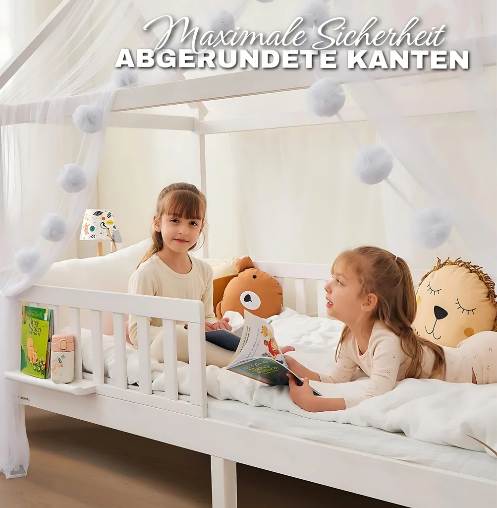 Alavya Home Hausbett CLOUD 90 x 200 cm Komplett-Set – Polyester Dekoset Beige + Kindermatratze COZY 90 x 200 cm (Kaltschaum)