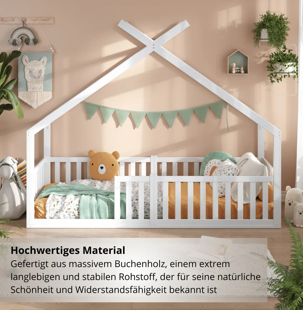 Alavya Home Bodenbett DREAM Komplett-Set 80x160 cm Buche - Weiß