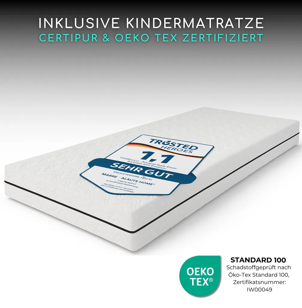 Alavya Home Hausbett CLOUD 90 x 200 cm Komplett-Set – Musselin Dekoset Weiß + Schublade 90 x 200 cm + Kindermatratze COZY 90 x 200 cm (Kaltschaum)