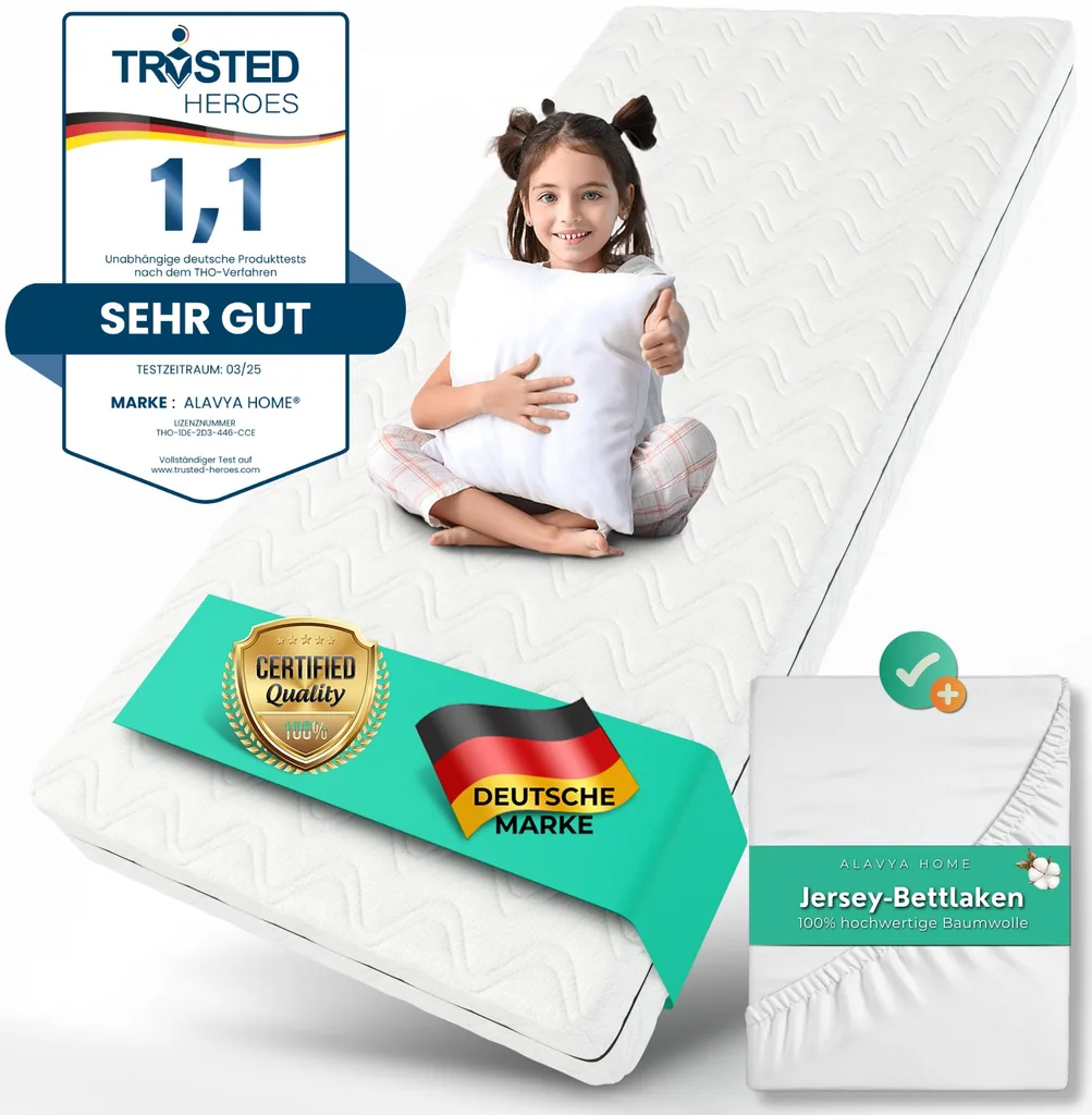 Alavya Home Kindermatratze COZY 3-teiliges Set 60x120 cm Kaltschaum - 3er-Set, Weiß