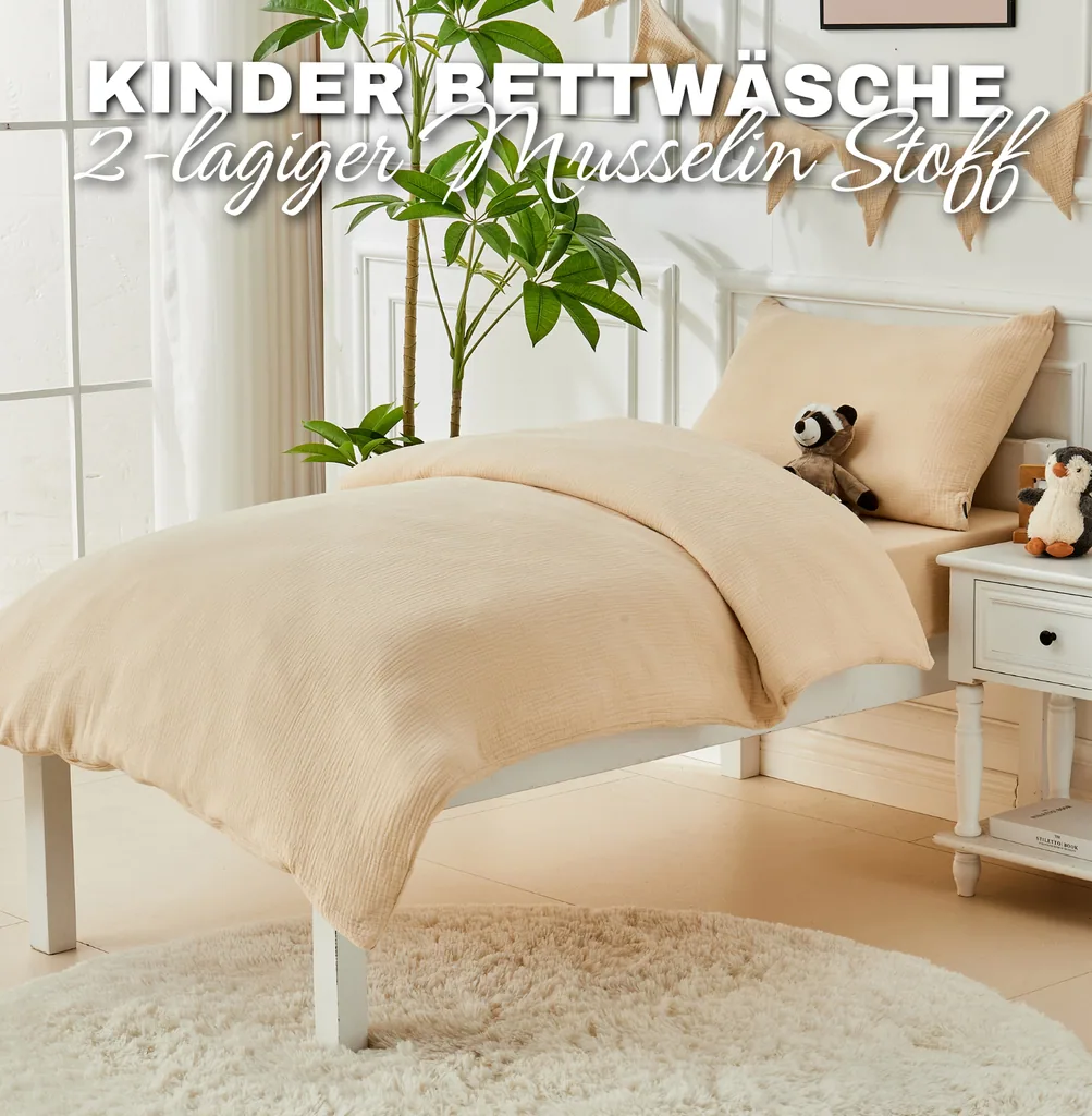 Alavya Home Kinderbettwäsche 135x100 cm Baumwolle - 2er-Set, Beige