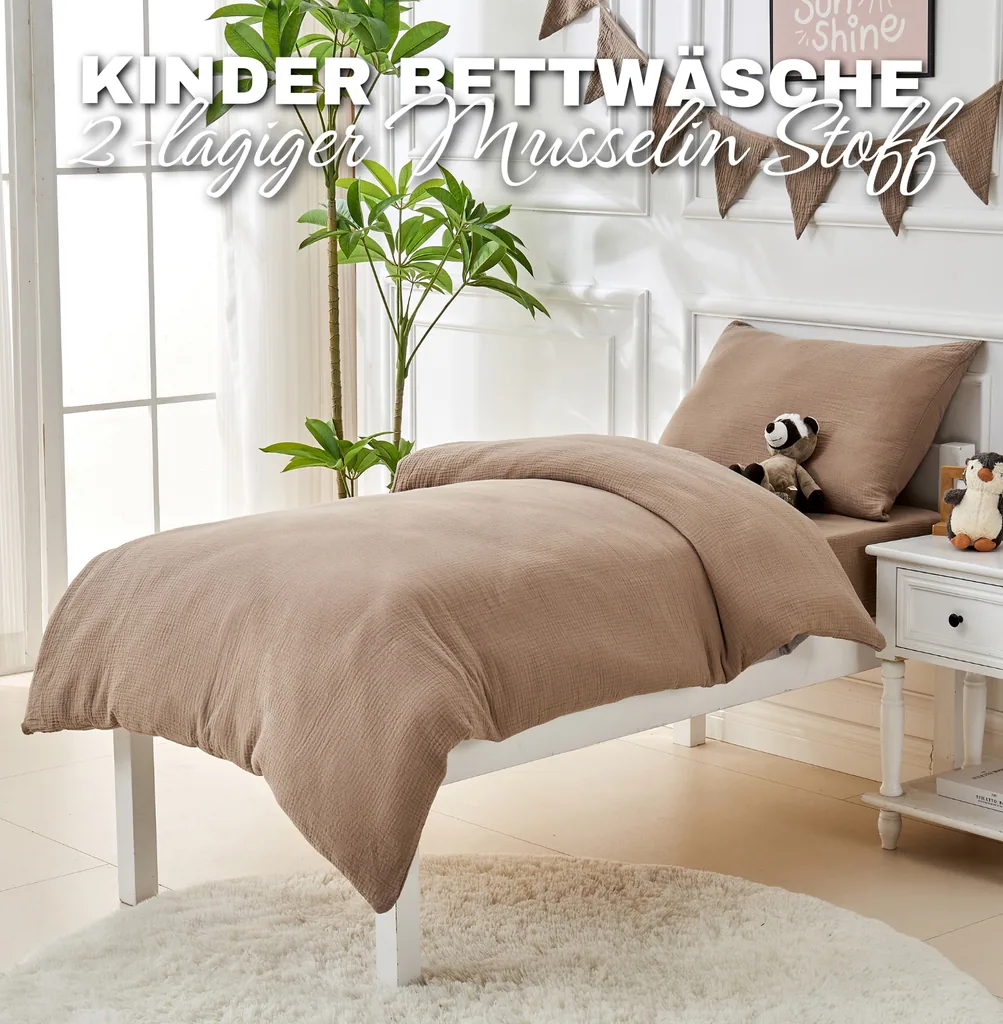 Alavya Home Kinderbettwäsche 135x100 cm Baumwolle - 2er-Set, Braun
