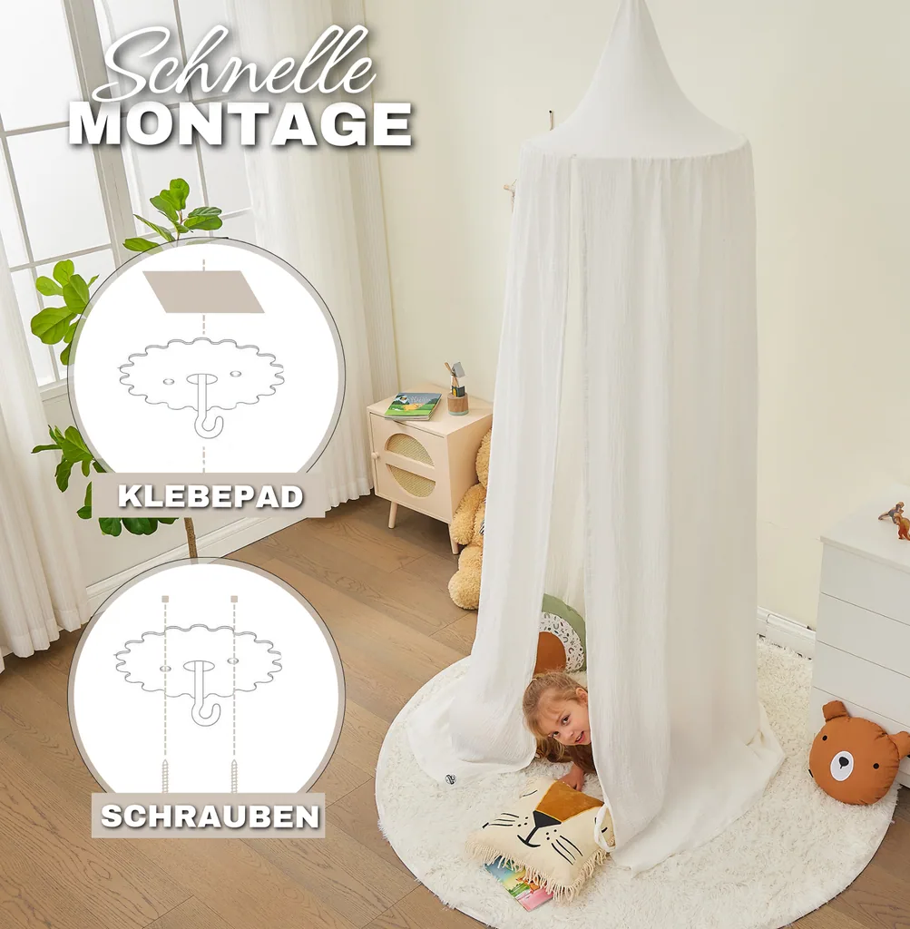 Alavya Home Baldachin BIO-Musselin-Baumwolle | 250 x 50 cm | Weiß