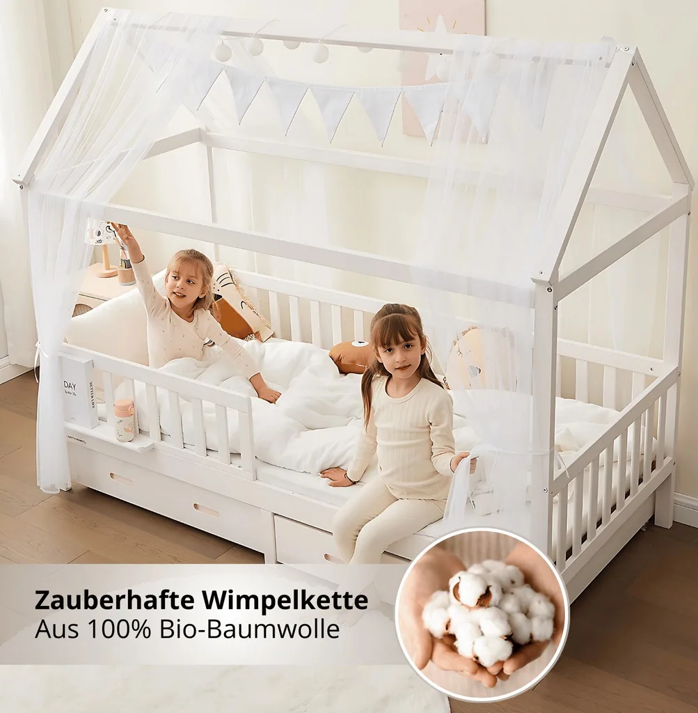 Alavya Home Hausbett Deko-Set 150x350 cm Polyester / Bio-Baumwolle - 2er-Set, Weiß